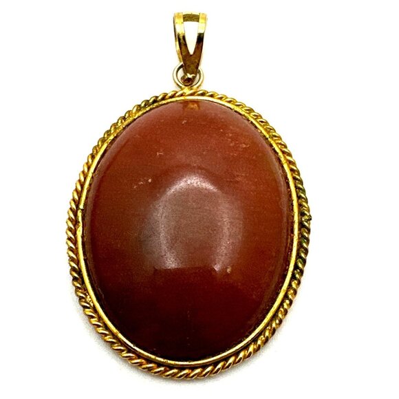 Vintage Cabochon Red Jasper Pendant Gold Tone Statement Boho Regal Timeless Chic - Picture 5 of 8